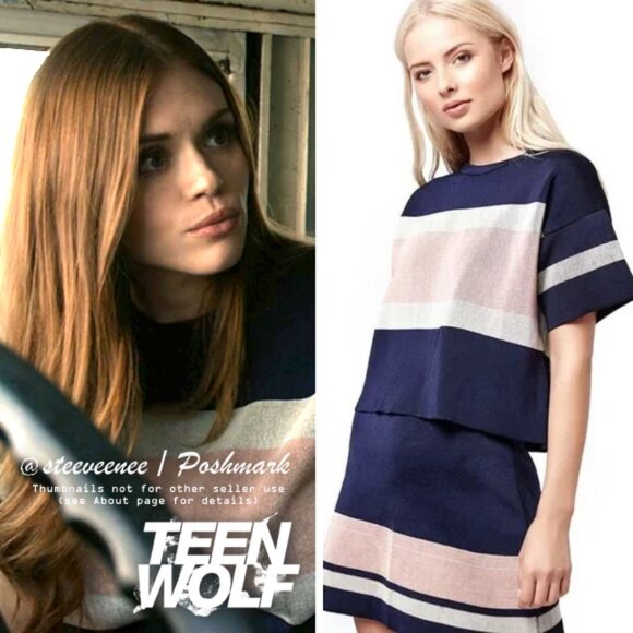 Topshop Navy Striped Boxy Tee ASO Ly­dia Mar­tin Teen Wolf - Picture 1 of 13